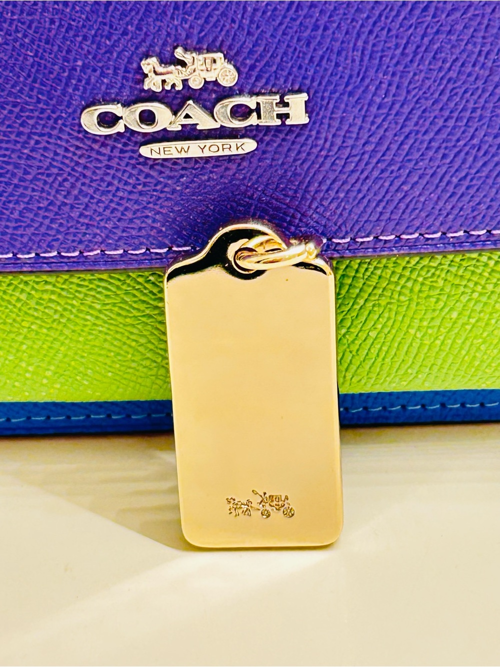 Coach Gold Tone With Signature Horse and Carriage Tag Keychain/ Bag Charm